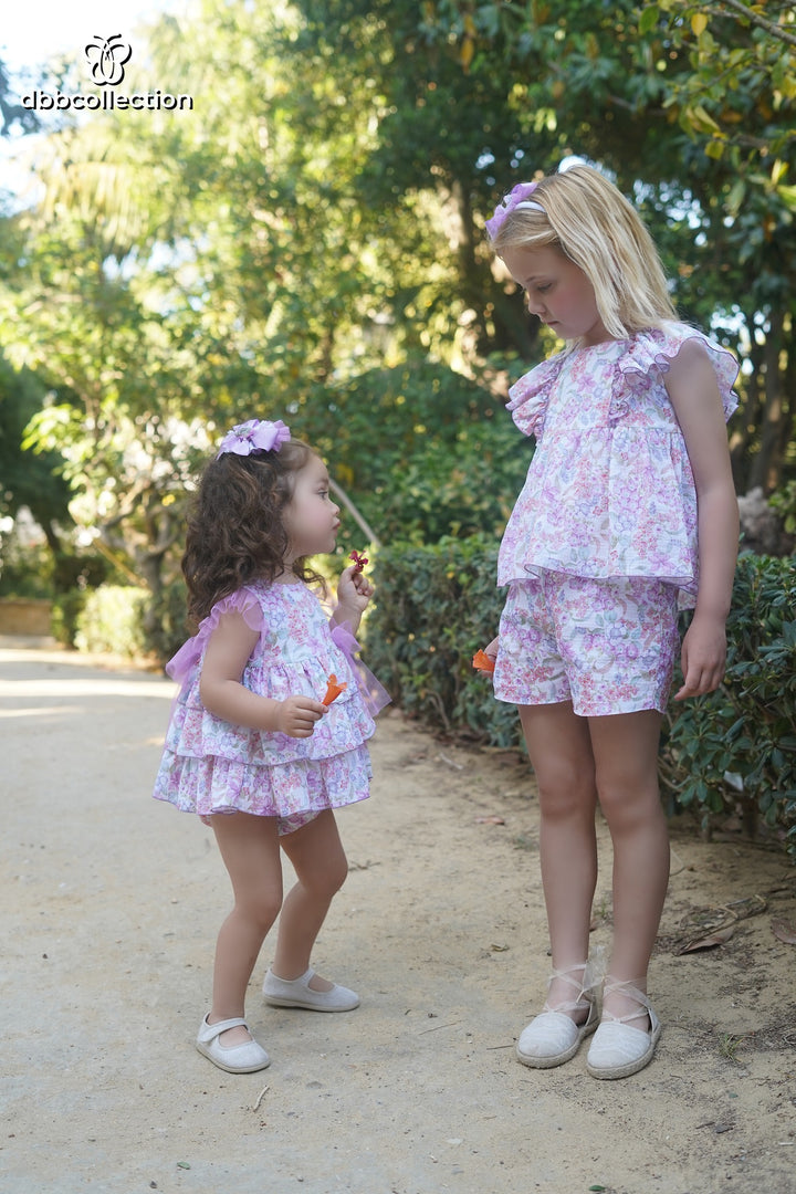 DBB Collection Baby Girls Deep Lilac Floral Dress & Pants Set - 22911