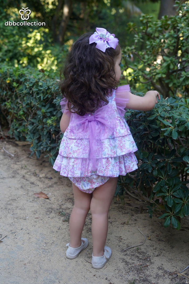 DBB Collection Baby Girls Deep Lilac Floral Dress & Pants Set - 22911