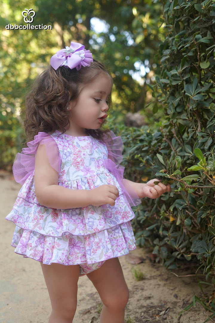 DBB Collection Baby Girls Deep Lilac Floral Dress & Pants Set - 22911