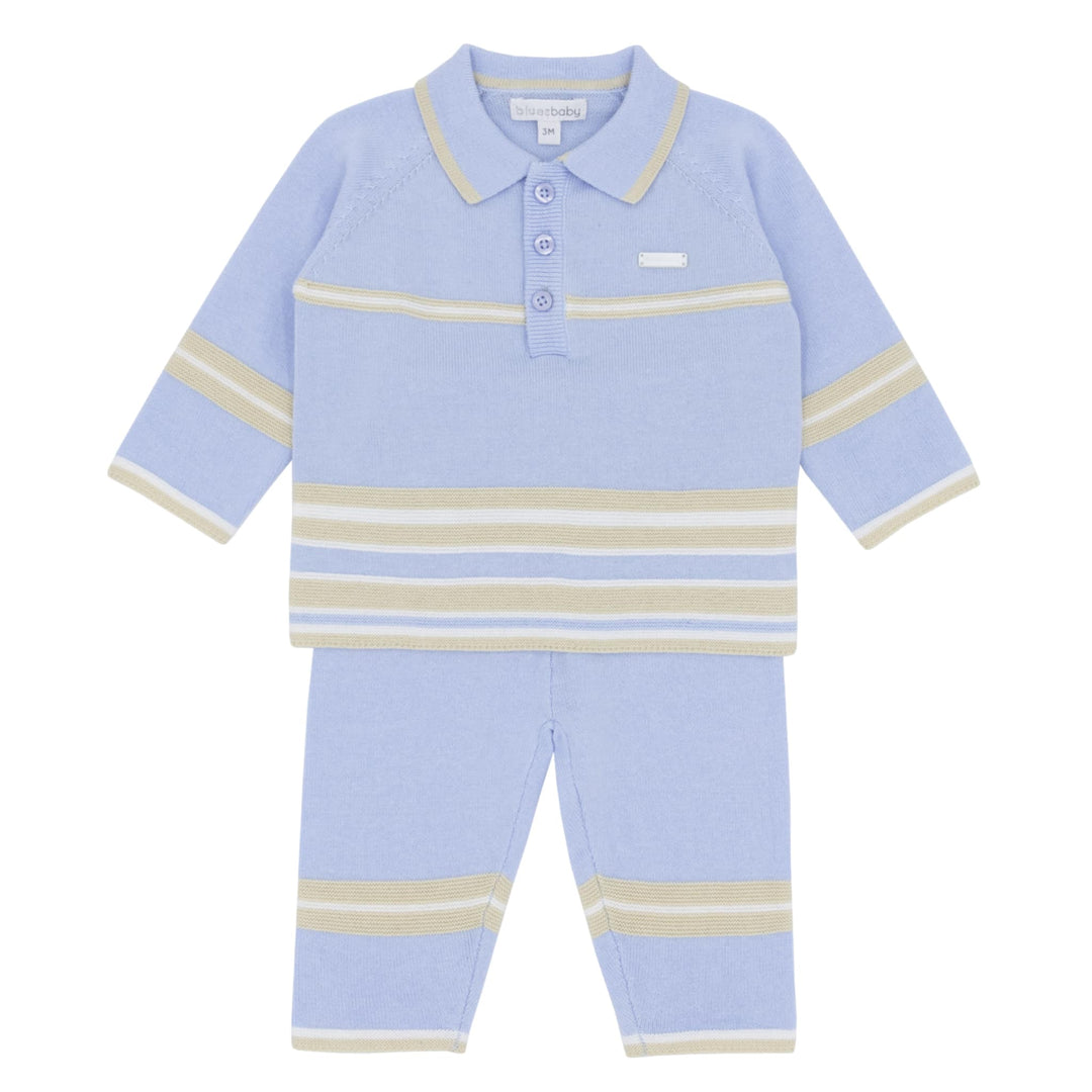 Blues Baby Boys Blue & Beige Knitted Romper - BB2127