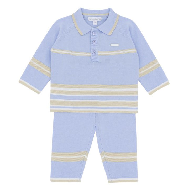 Blues Baby Boys Blue & Beige Knitted Romper - BB2127