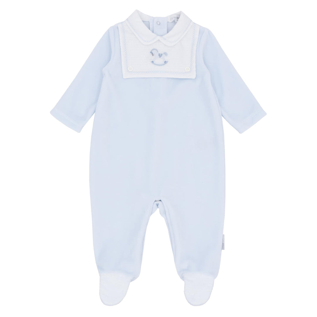 Blues Baby Boys Blue Velour Rocking Horse All In One Babygrow Sleepsuit - BB2062