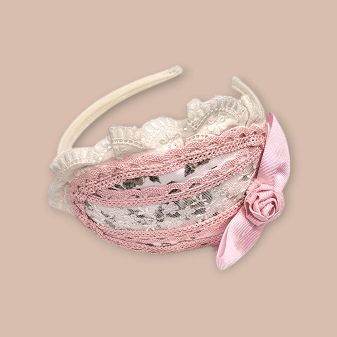 Abuela Tata Girls Pink And Ivory Bow Headband