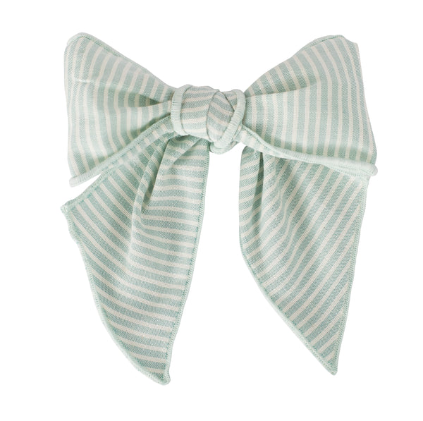 Calamaro Mint Green Striped Hair Bow - 77053