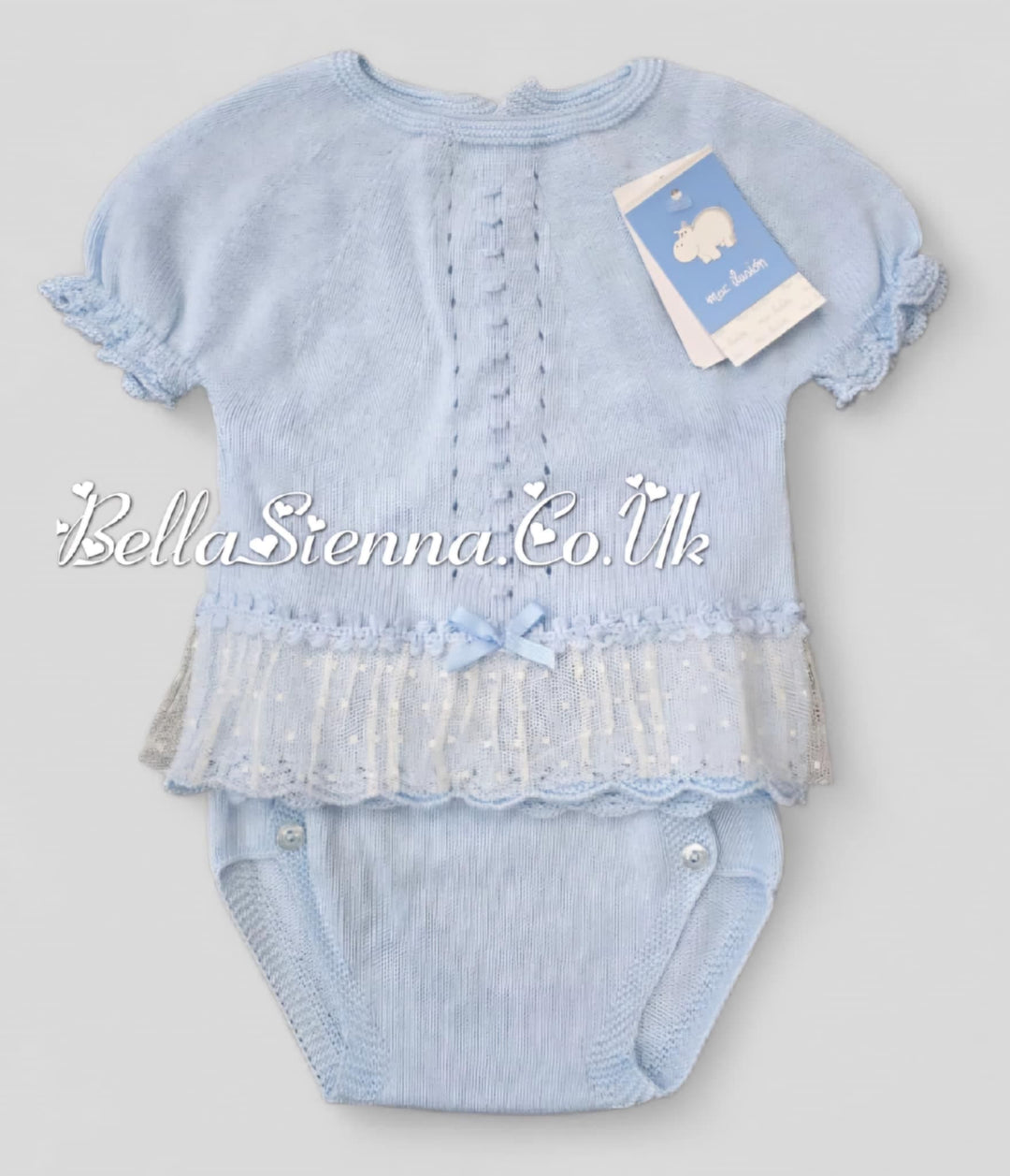 Mac Ilusion Two Piece Baby Girl Blue Fine Knitted Outfit with lace 7226X