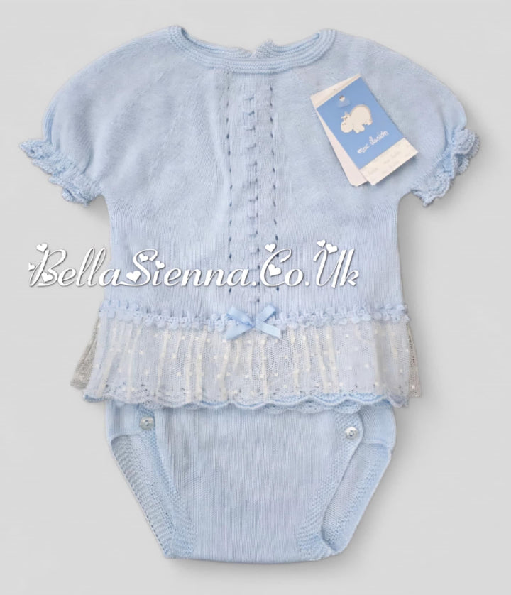 Mac Ilusion Two Piece Baby Girl Blue Fine Knitted Outfit with lace 7226X