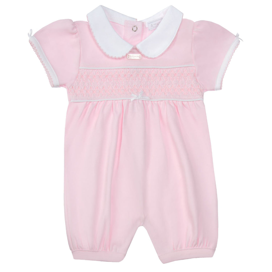 Amore Girls 100% Cotton Pink Smocked Romper - 8011A