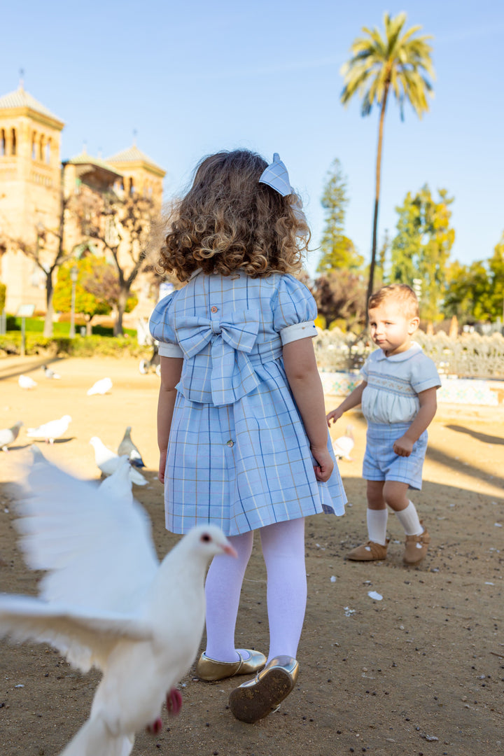 Naxos Hair Bow To Match Baby Blue Check Smocked Dress - 7426