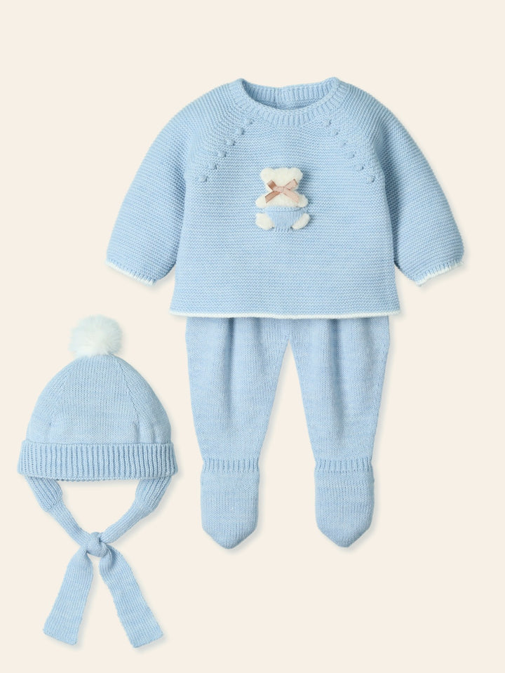 Mac ilusion Unisex Three Piece Blue Knitted Teddy Bear Set - 9405 - Cloud Blue