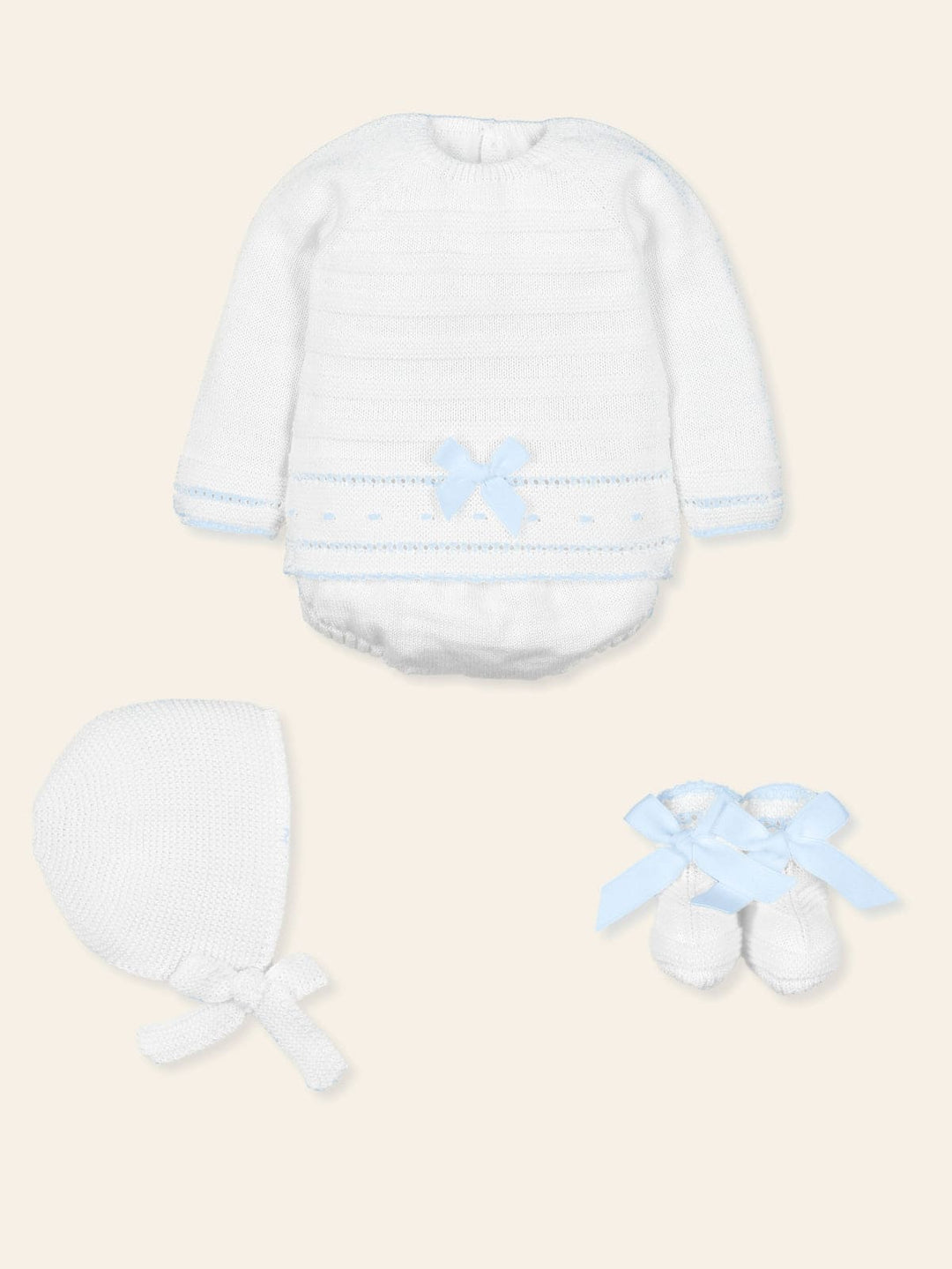 Mac ilusion White & Blue Four Piece Knitted Set, Matching Blanket Available - 9440R
