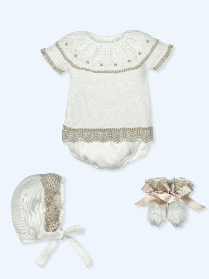 Mac ilusion Knitted Four Piece Set In Ivory & Beige - 9630