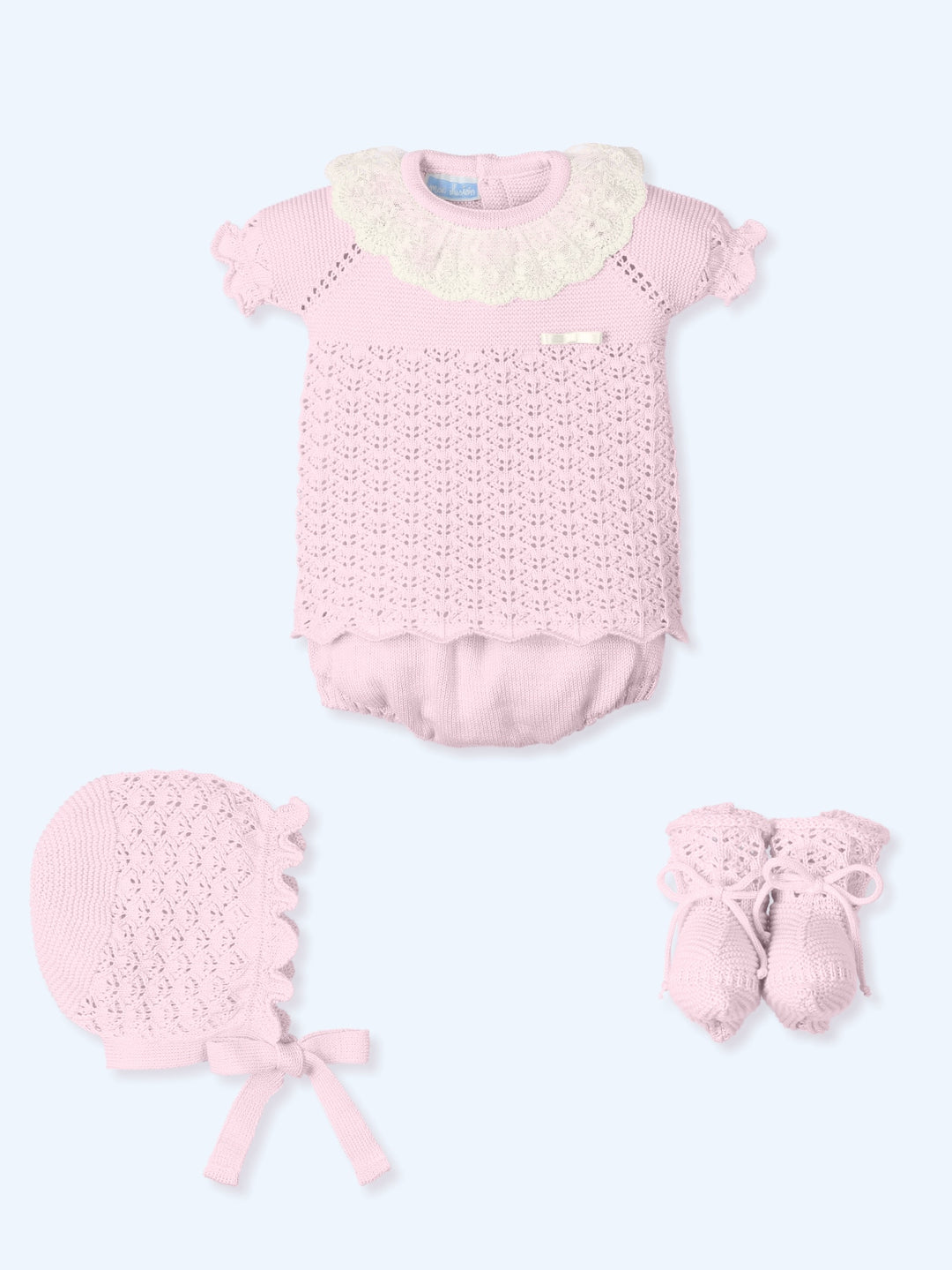 Mac ilusion Baby Girls Pink & Ivory Four Piece Set With Lace- 9637 - Rosa