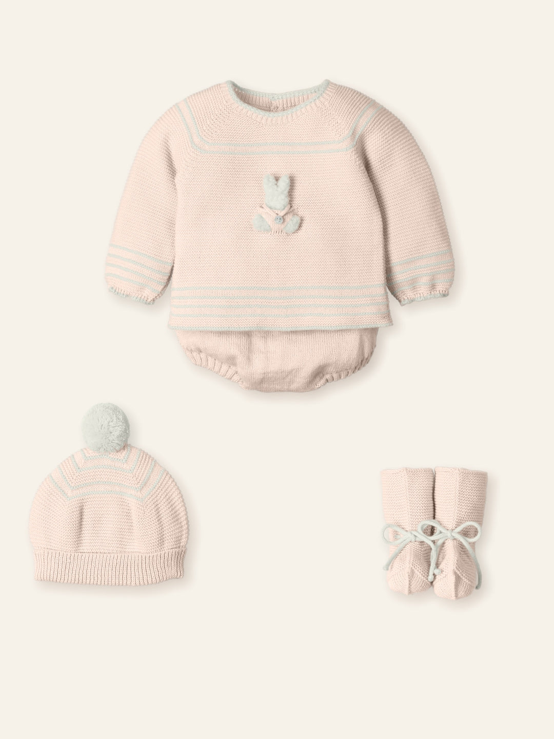 Mac ilusion Nude Pink Four Piece Knitted Set With Bunny Rabbit - 9836