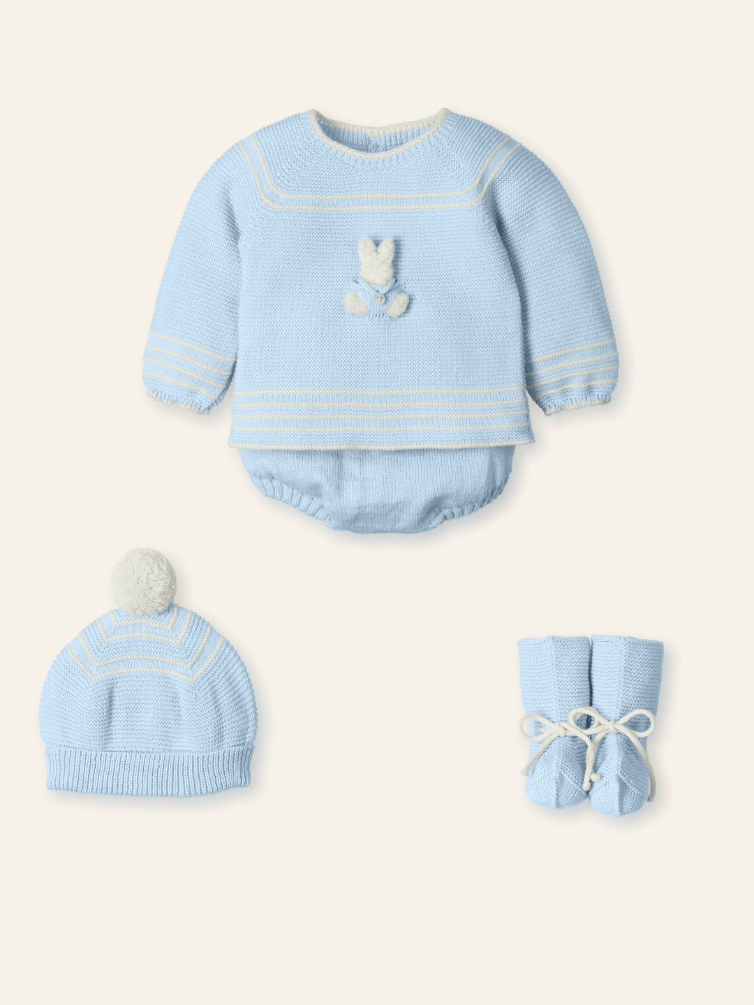 Mac ilusion Blue Four Piece Knitted Set With Bunny Rabbit - 9836 - Nube (Cloud Blue)