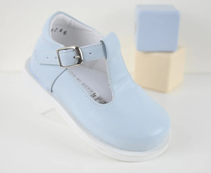 "Stef" Pex Blue Leather Unisex T Bar Shoes