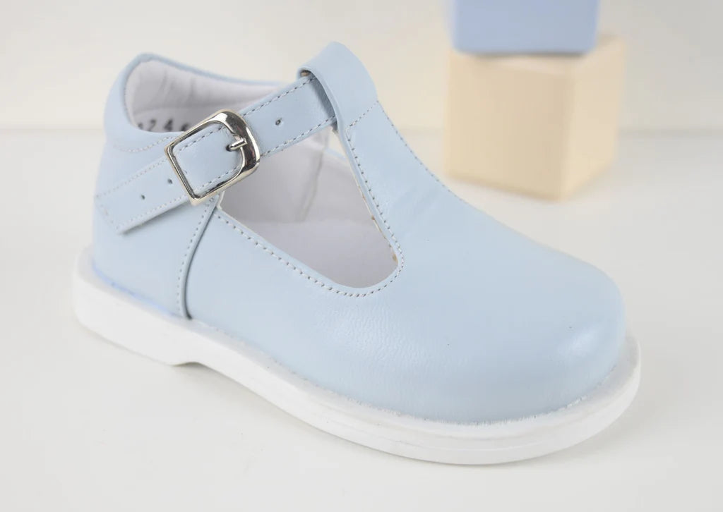 "Stef" Pex Blue Leather Unisex T Bar Shoes