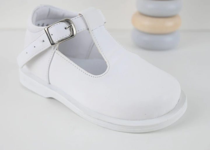 "Stef" Pex White Leather Unisex T Bar Shoes