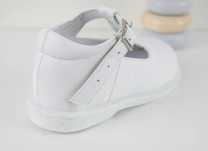 "Stef" Pex White Leather Unisex T Bar Shoes