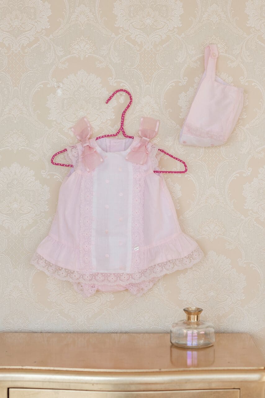 Dolce Petit Girls Pink & White Dress, Pants & Bonnet Set - 2025 VGB