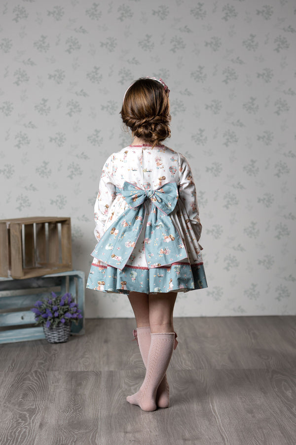 Abuela Tata Little Girl Print Dress With Beautiful Bow Back - 2500348