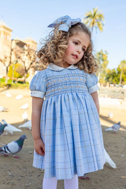 Naxos Hair Bow To Match Baby Blue Check Smocked Dress - 7426