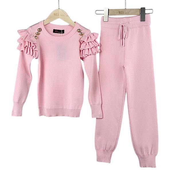 Pink 2 Piece Ruffle Frill Co-ord Lounge Set - 3004