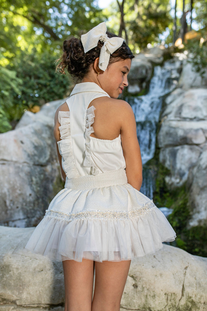 Naxos Cream Chanel Tulle Skirt & Blouse Set -7545 & 7561