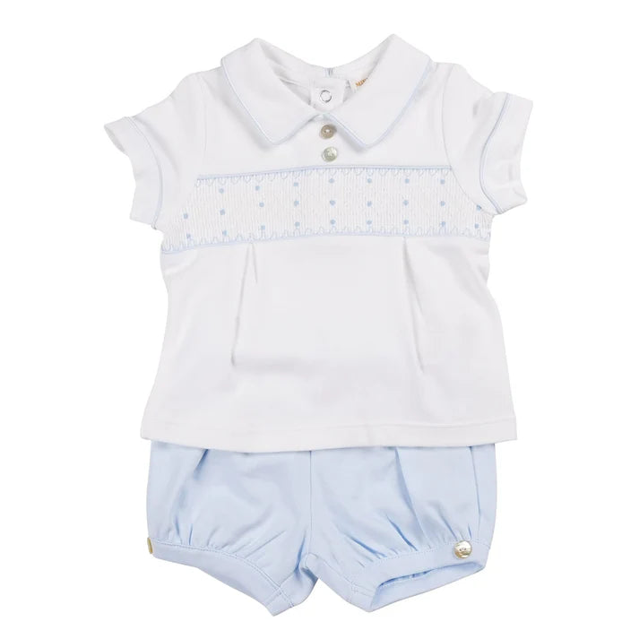 Mintini Boys Blue & White Smocked Detail Shorts Set - MB6243