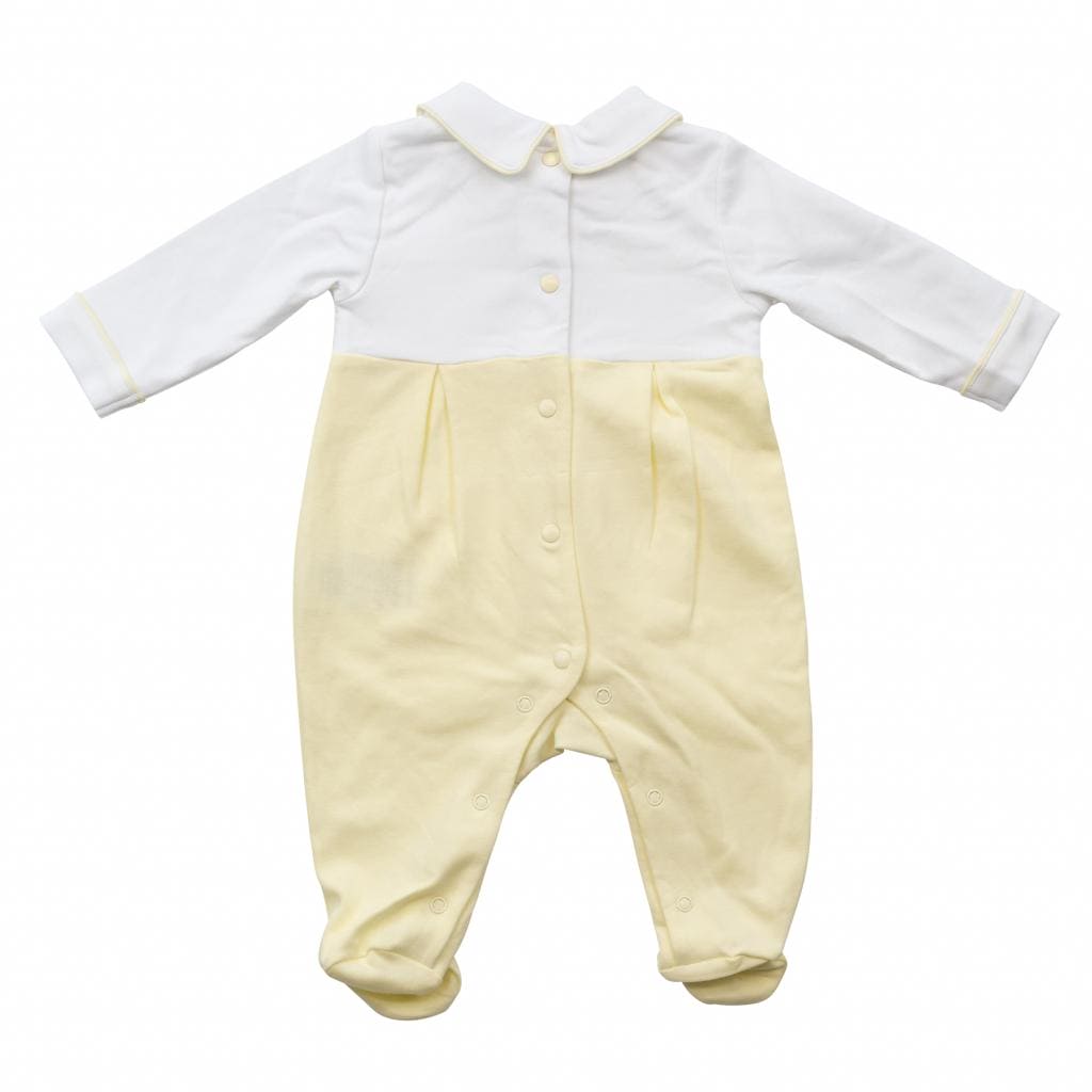 Unisex Smocked Lemon & White All In One Babygrow, Sleepsuit - MB6478