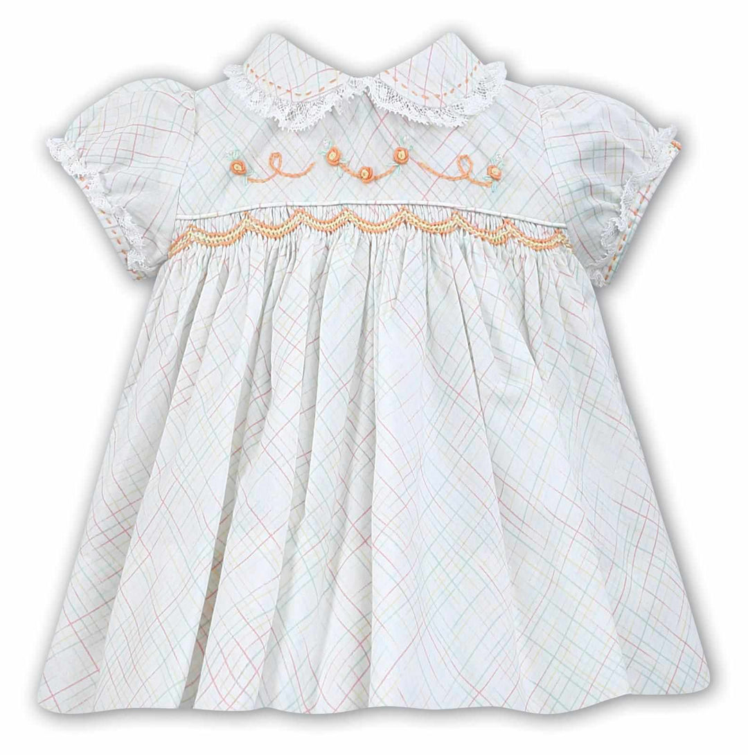 Sarah Louise Premature Baby Girls Patterned Dress, Hand Smocked - 011584