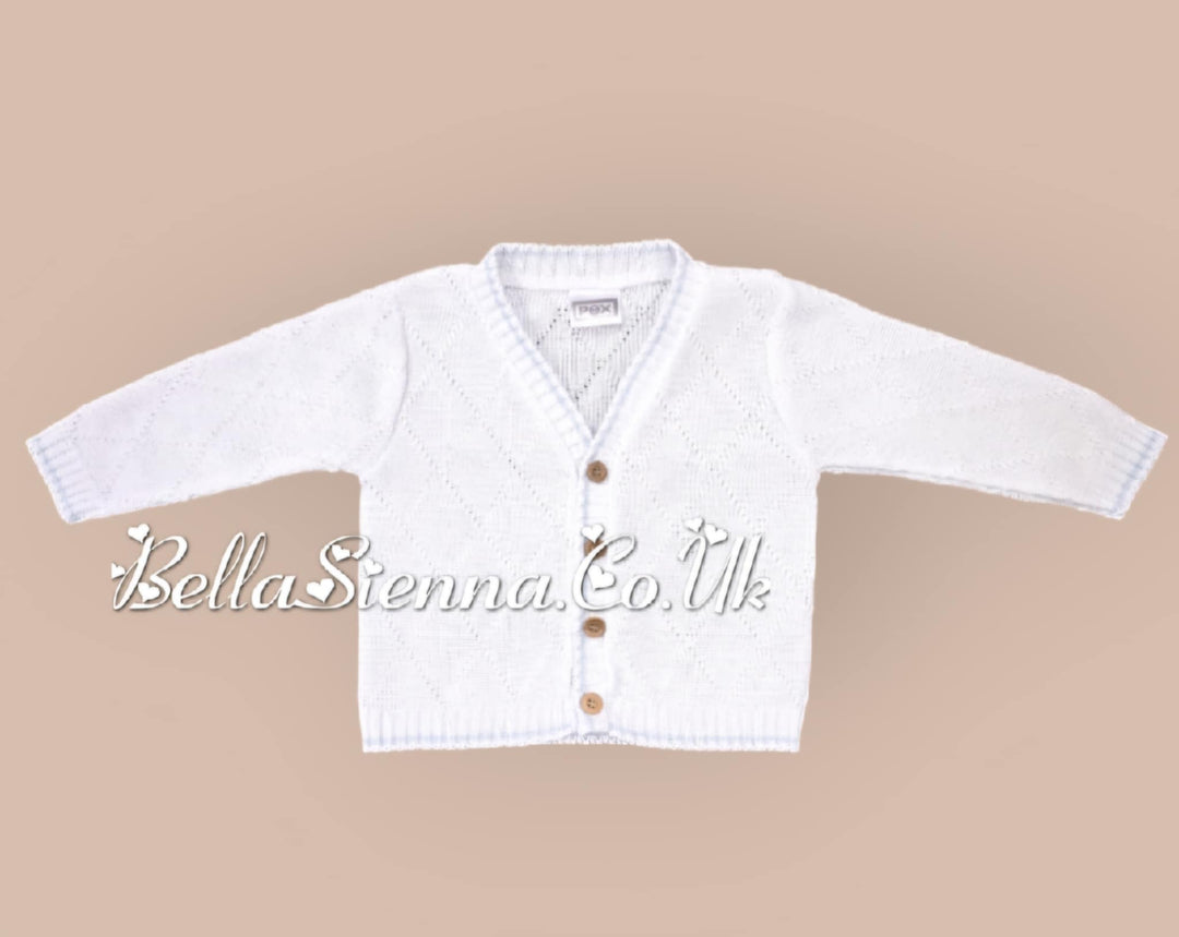 Boys White With Blue Trim Cardigan - B051