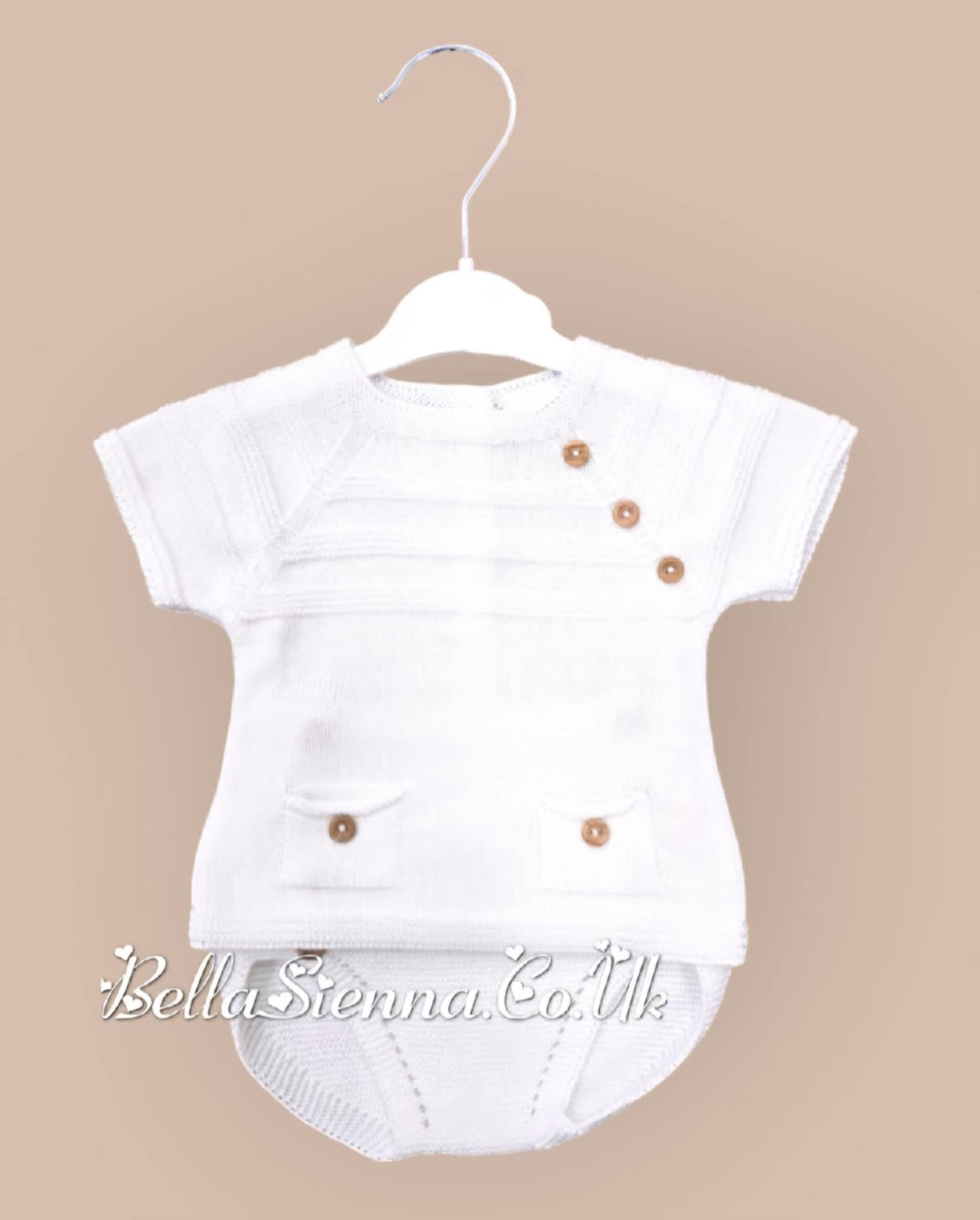 Unisex White Knitted Two Piece Set - B0551