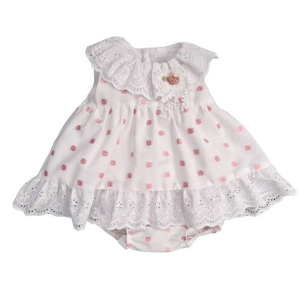 Lor Miral White Dress With Pink Flowers - 41407