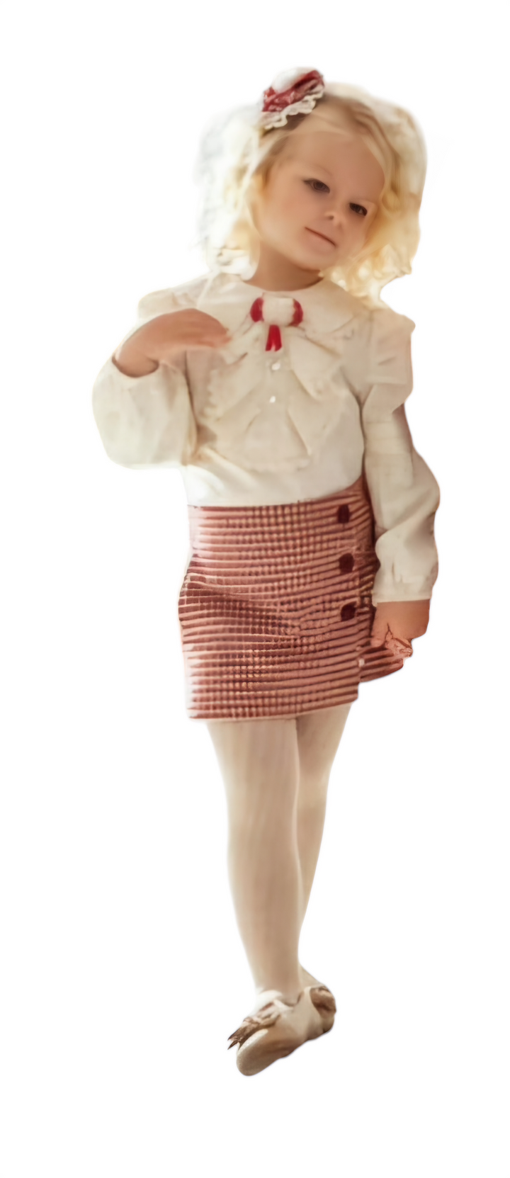 Miranda Beige & Red Tweed Look Skort & Blouse Set - 247