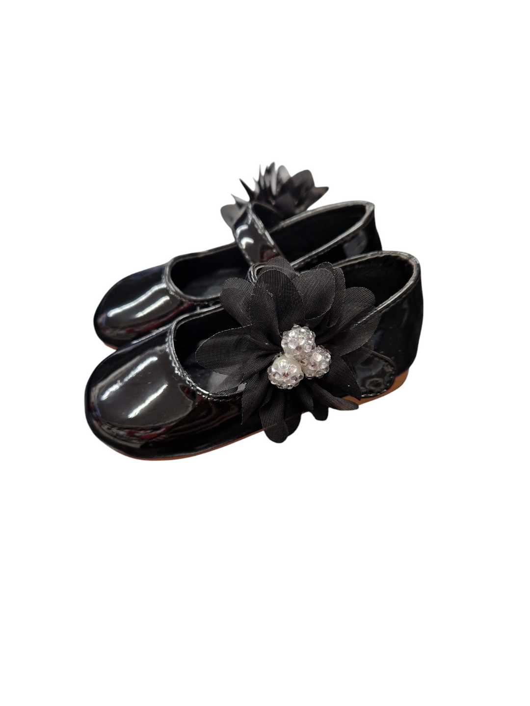 Couche Tot Black Patent Leather Mary Jane Flower Shoes