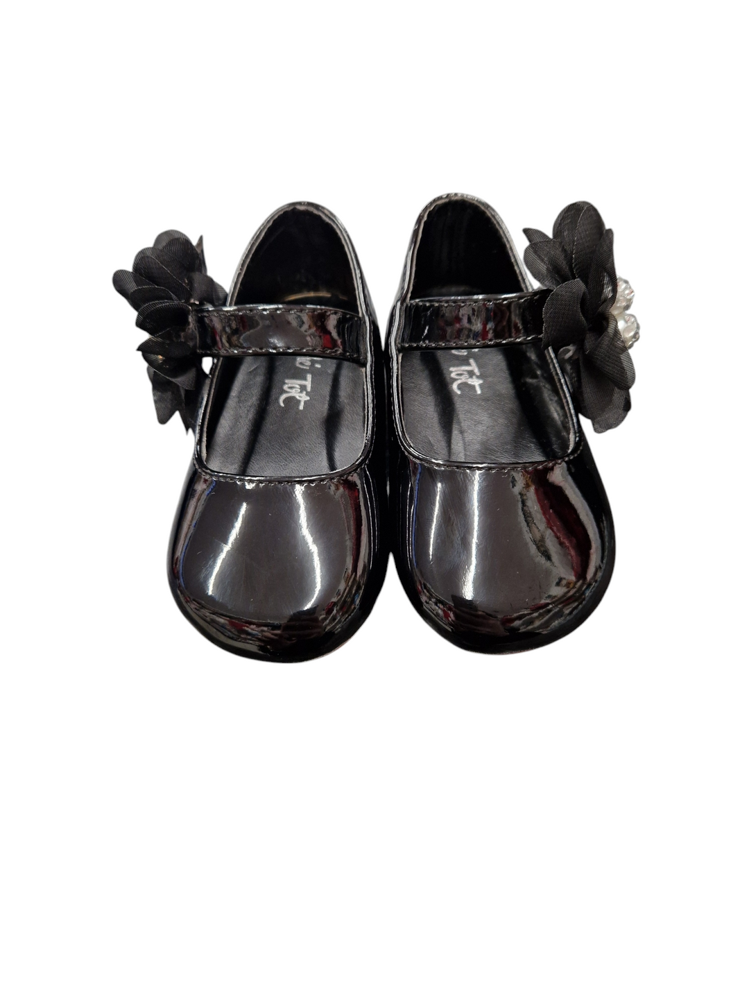 Couche Tot Black Patent Leather Mary Jane Flower Shoes