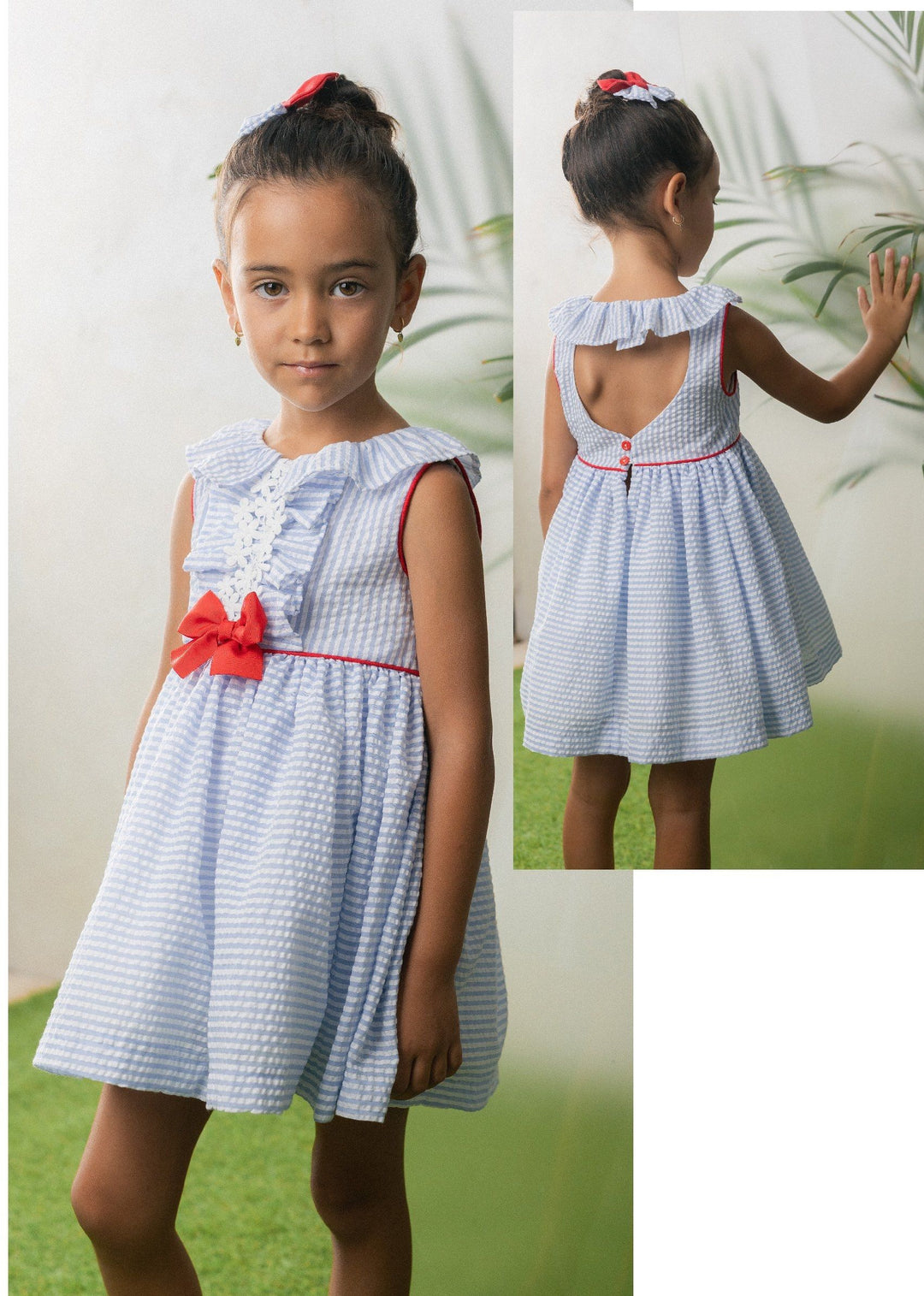 Cuka Blue, White & Red Dress With Cut Out Back - 85090