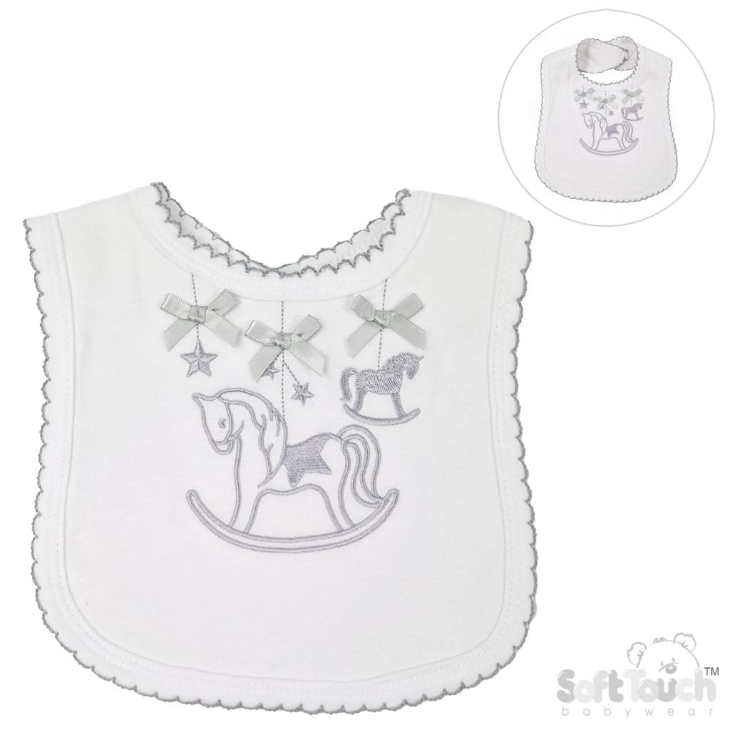 White & Grey Unisex Rocking Horse Bib With Bows