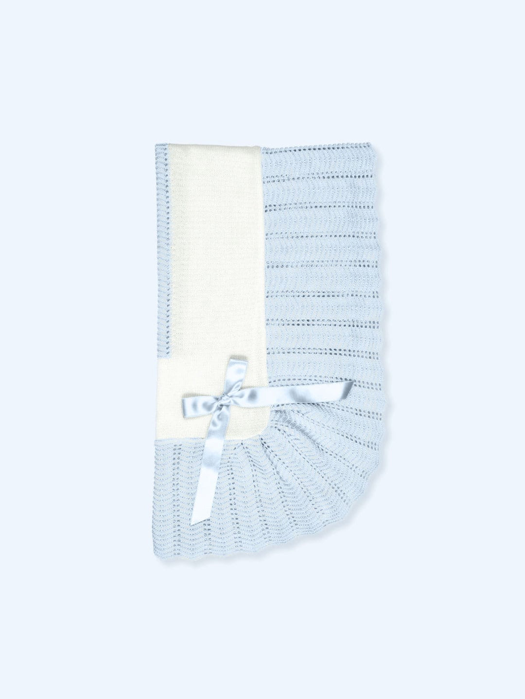 Mac ilusion Knitted Baby Shawl With Ruffle & Bow - White & Blue - TO102