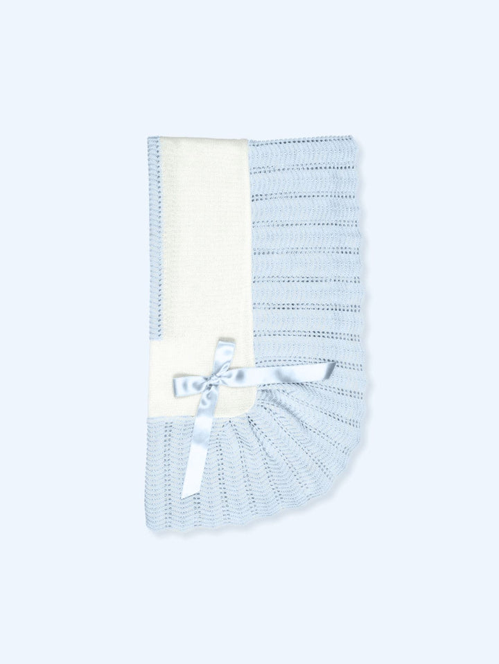 Mac ilusion Knitted Baby Shawl With Ruffle & Bow - White & Blue - TO102