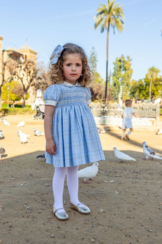 Naxos Hair Bow To Match Baby Blue Check Smocked Dress - 7426