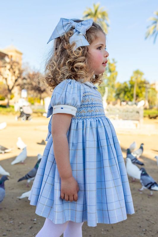 Naxos Hair Bow To Match Baby Blue Check Smocked Dress - 7426