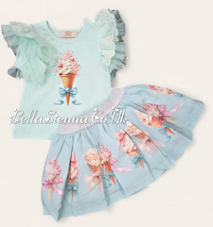 Lemon "Ice Cream" Tulle & Anglaise Skirt & Top Set