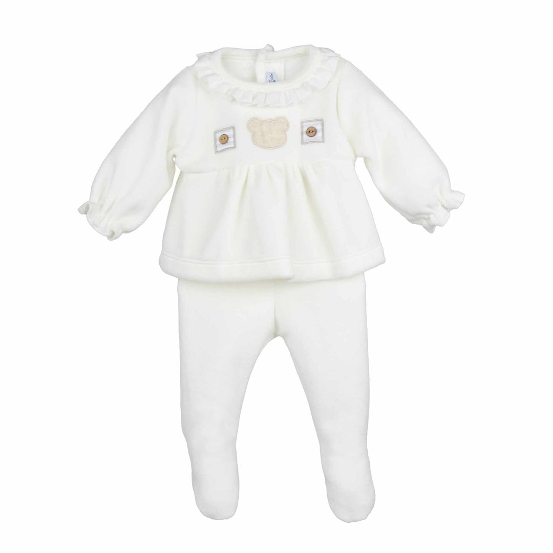 Calamaro Ivory Velour Two Piece Teddy Bear Set - 11001