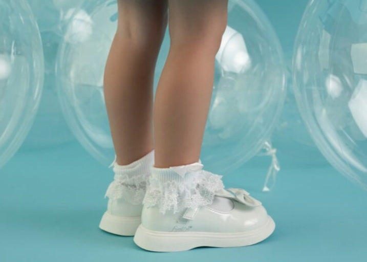 Little A "BEAU" White Double Bow Shoe - LA24501