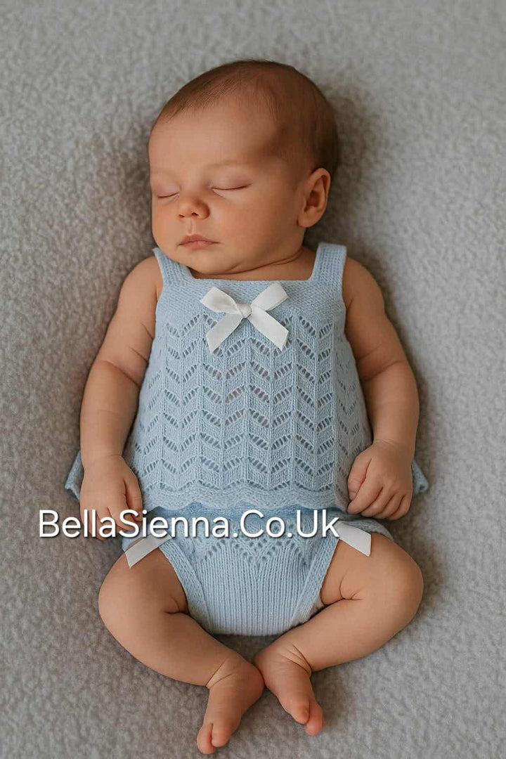 Mac iluison Baby Girls Blue Fine Knitted Two-Piece Summer Set 7261