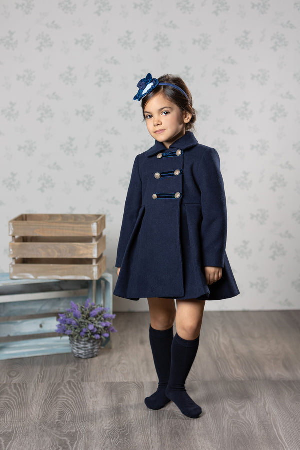 Abuela Tata Girls Navy Traditional Style Coat With Bow On The Back - 220245