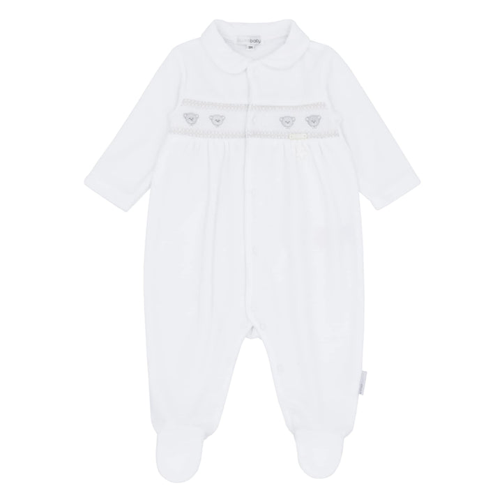 Blues Baby Girls Pink Velour All In One Smocked Teddy Bear Babygrow Sleepsuit - BB2066P