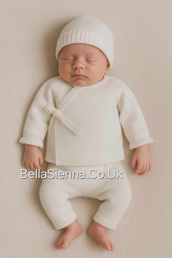 Mac ilusion Unisex White Three Piece Knitted "Coming Home" Outfit - AS05V24