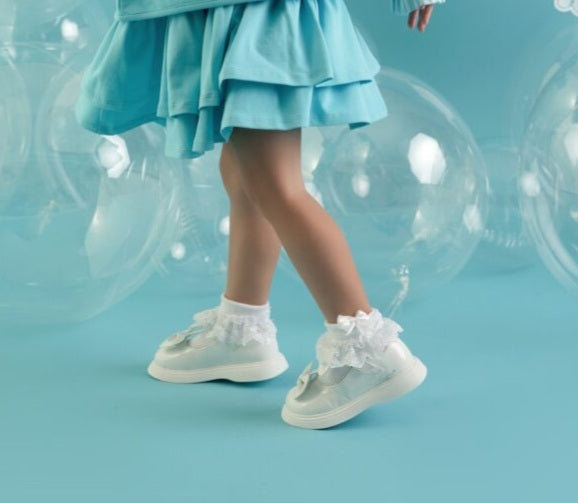 Little A "BEAU" White Double Bow Shoe - LA24501